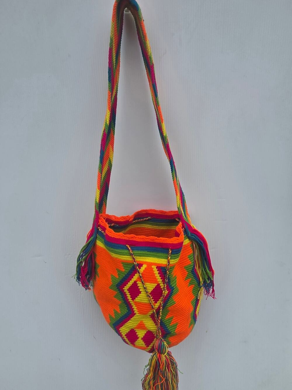 One Size Wayuu Mochila Hand-Woven Artisan Crossbody Bag Neon Multi